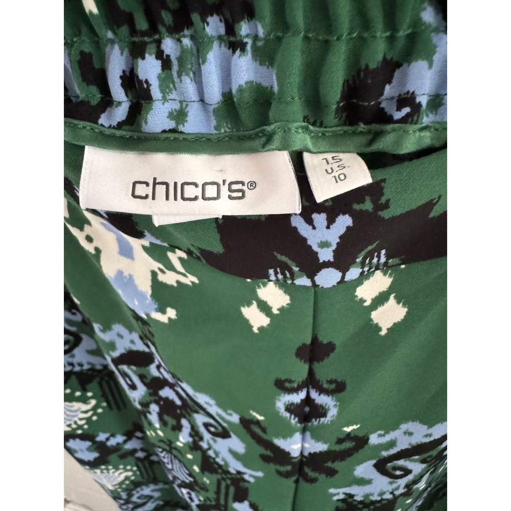 Chicos Green Ikat Damask Print Wide Leg Pants Womens 1.5 US 10 Elastic Waist - Picture 2 of 4